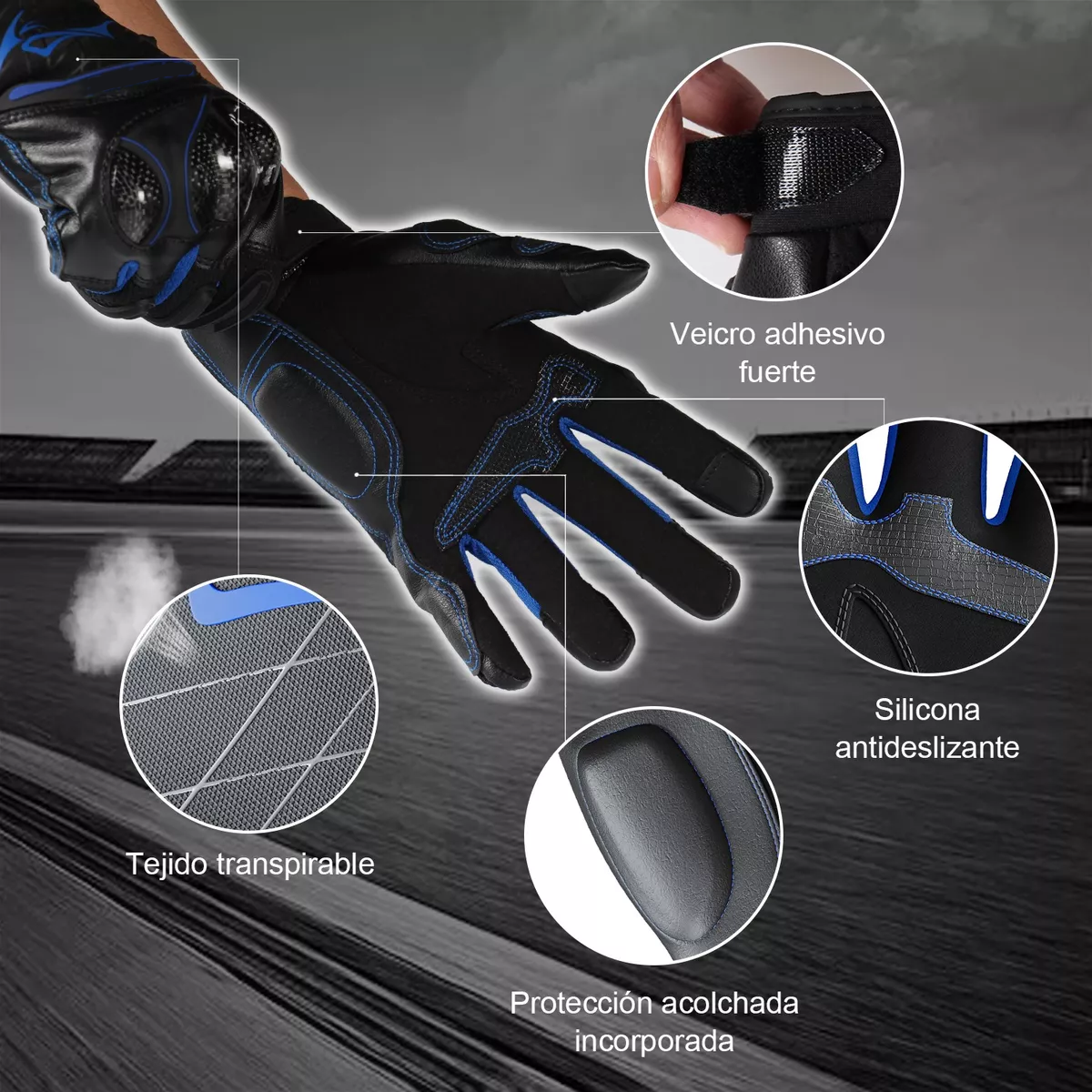 Foto 5 pulgar | Guantes Para Motocicleta Microfibra Cuero L/xl Eo Safe Imports Esi-13802 Azul