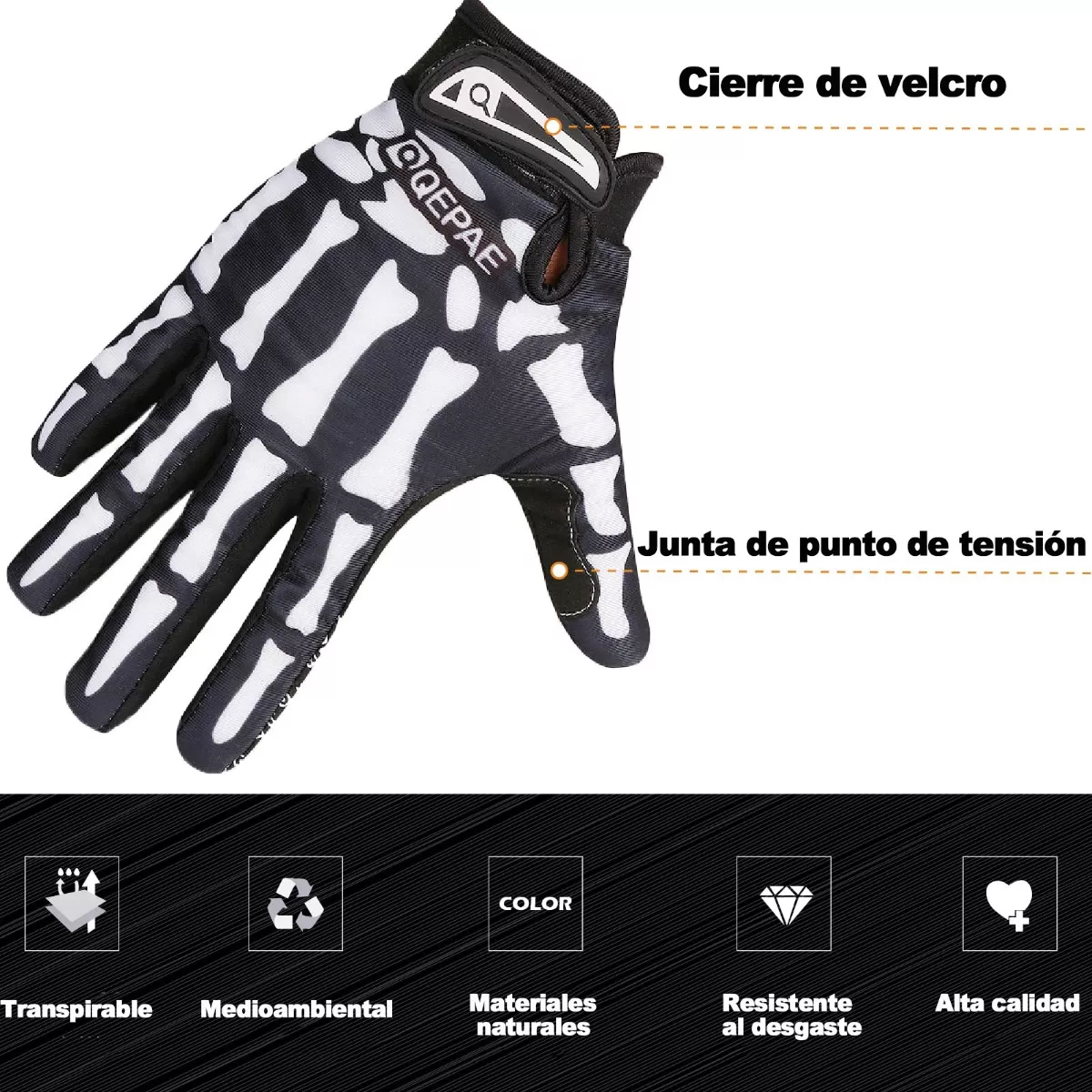 Foto 3 pulgar | Guantes De Calavera Transpirables Para Ciclismo Talla Xl Eo Safe Imports Esi-14359 Negro
