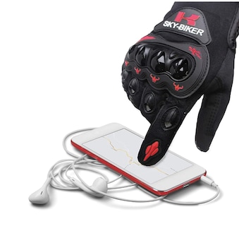 Foto 3 | Guantes Para Motociclista Antideslizante Con Sensores Táctiles Talla M Negro Con Rojo Bluelander