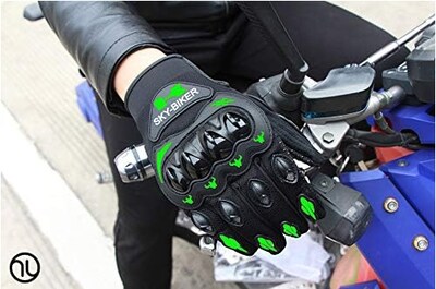 Foto 4 | Guantes Para Motociclista Antideslizante Con Sensores Táctiles Talla L Negro Con Verde Bluelander