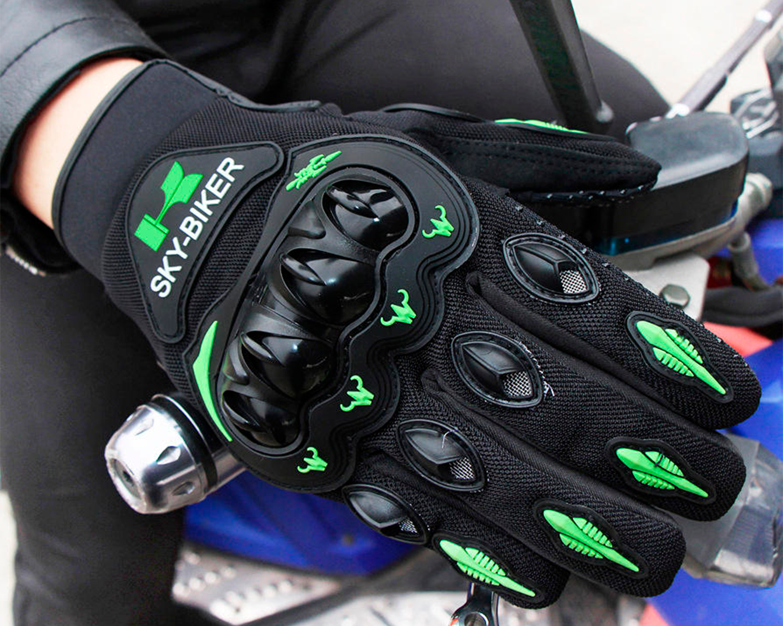 Foto 5 pulgar | Guantes Para Motociclista Antideslizante Con Sensores Táctiles Talla M Negro Con Verde Bluelander