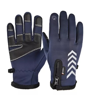 Foto 1 | Guantes De Cuero Térmicos Impermeables Touch Para Moto/bici Talla G Azul Marino