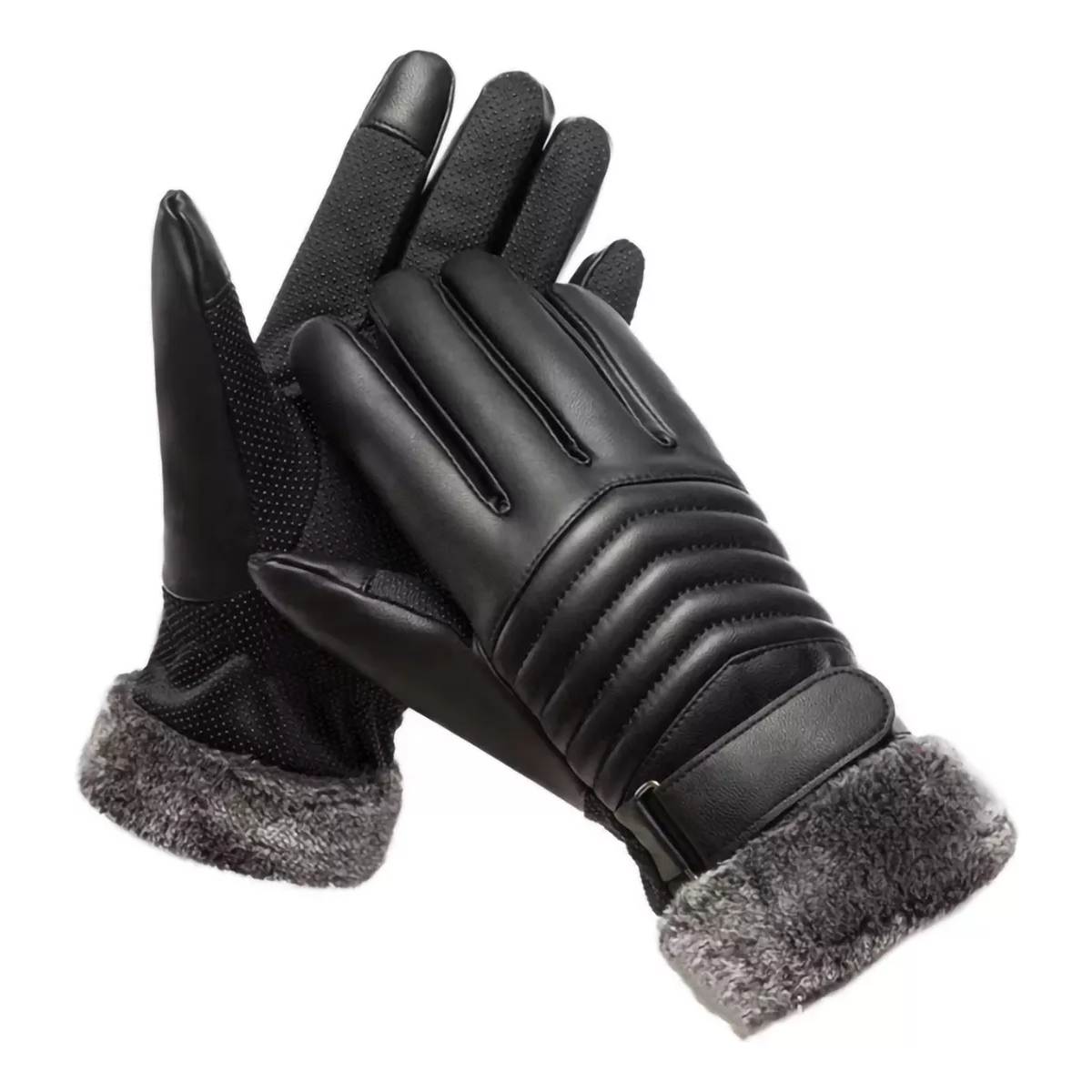 Guantes De Cuero Térmicos Impermeables Frio Para Moto Bici Negro Tipo Piel