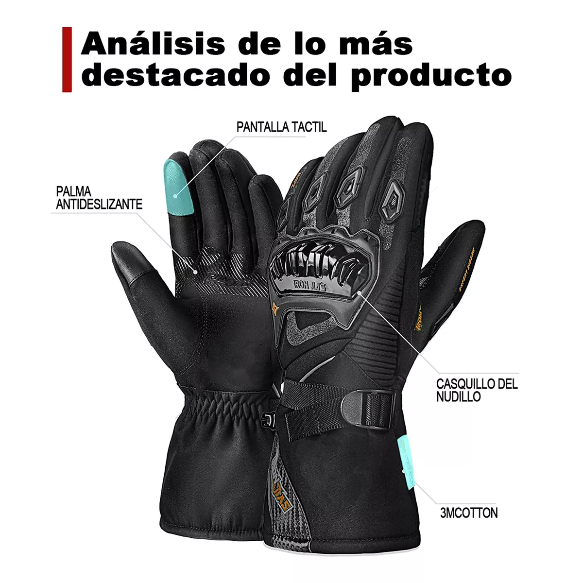 Foto 3 pulgar | Guantes De Moto Invierno Frio Impermeables Y Térmicos Táctil Talla M