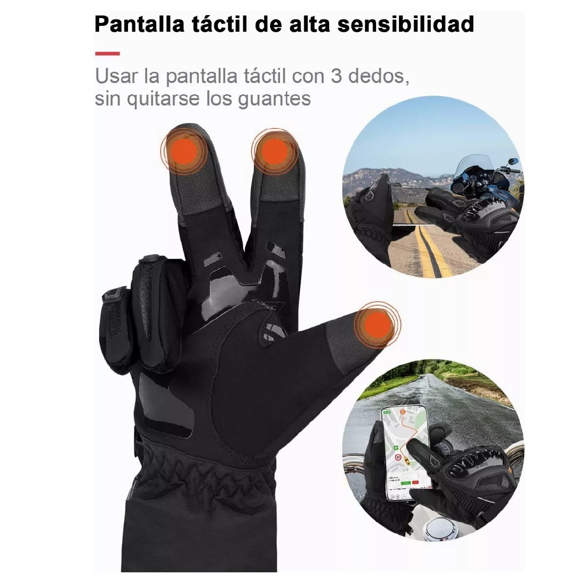 Foto 4 pulgar | Guantes De Moto Invierno Frio Impermeables Y Térmicos Táctil Talla M