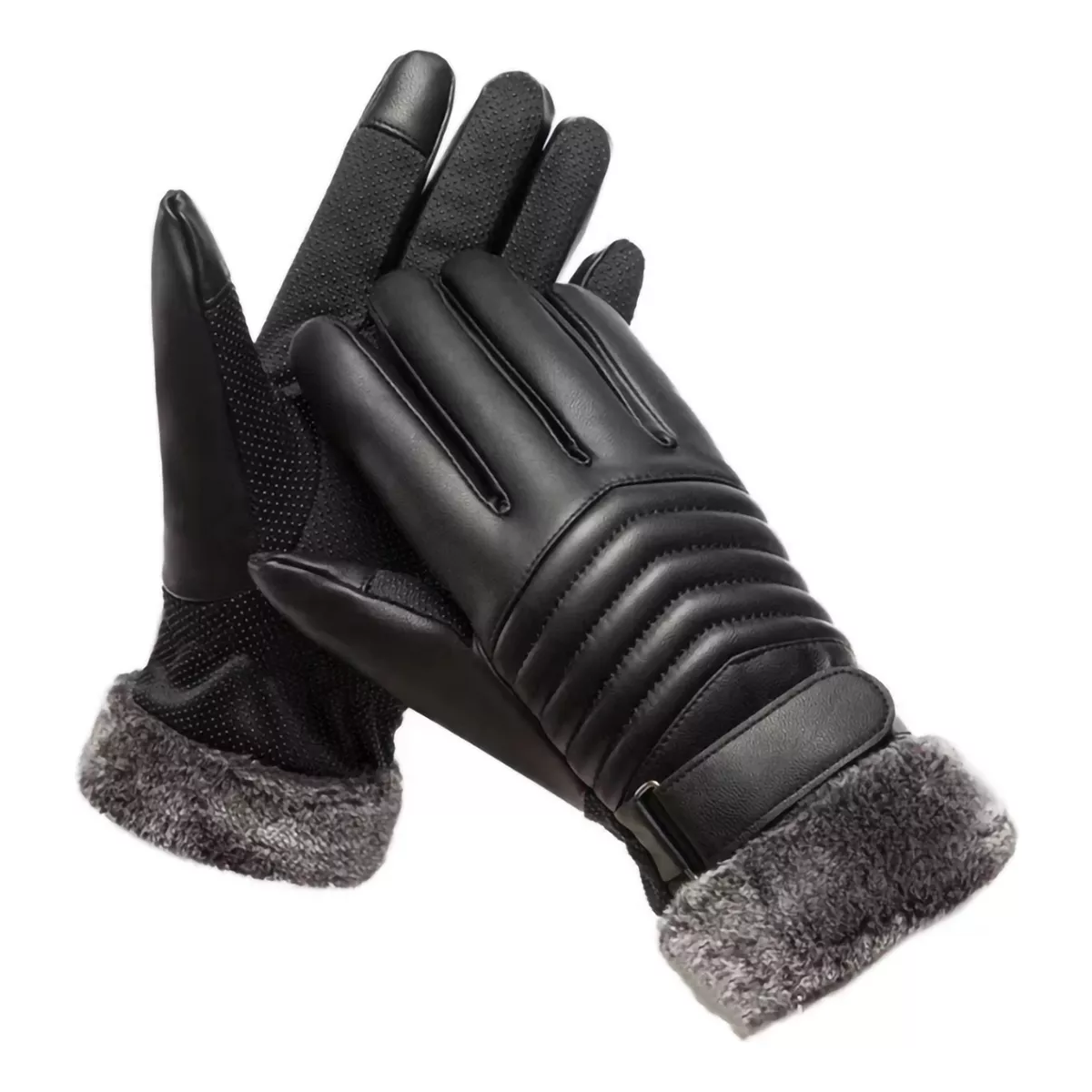 Foto 2 pulgar | Guantes De Cuero Térmicos Impermeables Frio Para Moto Bici Negro Tipo Piel