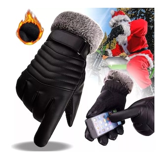 Foto 2 | Guantes De Cuero Térmicos Impermeables Frio Para Moto Bici Negro Tipo Piel