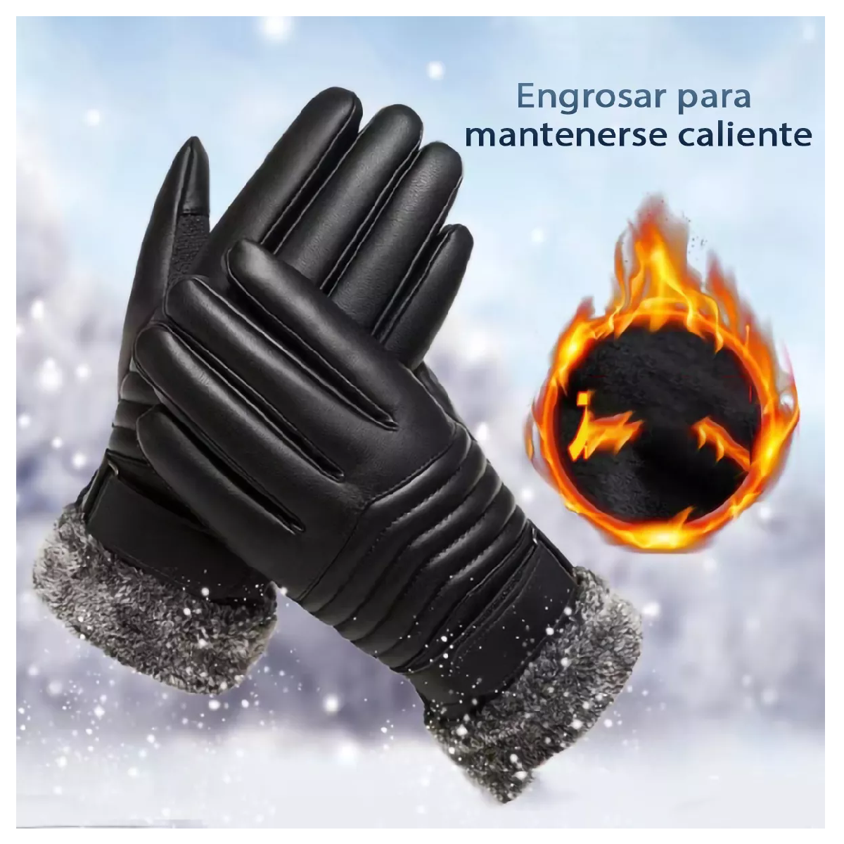 Foto 4 pulgar | Guantes De Cuero Térmicos Impermeables Frio Para Moto Bici Negro Tipo Piel