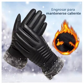 Foto 3 | Guantes De Cuero Térmicos Impermeables Frio Para Moto Bici Negro Tipo Piel