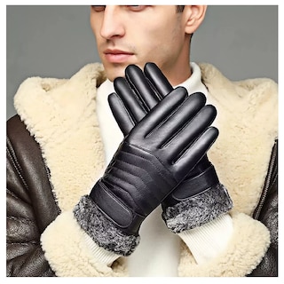 Foto 4 | Guantes De Cuero Térmicos Impermeables Frio Para Moto Bici Negro Tipo Piel