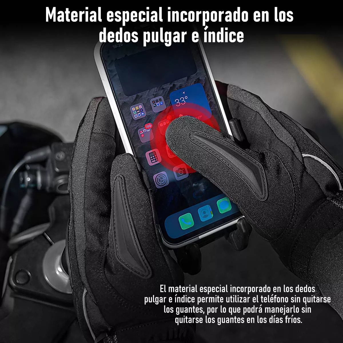 Foto 4 pulgar | Guantes de Motocicleta Térmicos Moto Táctil Pantalla Talla M Eo Safe Imports Esi-16992 Negros