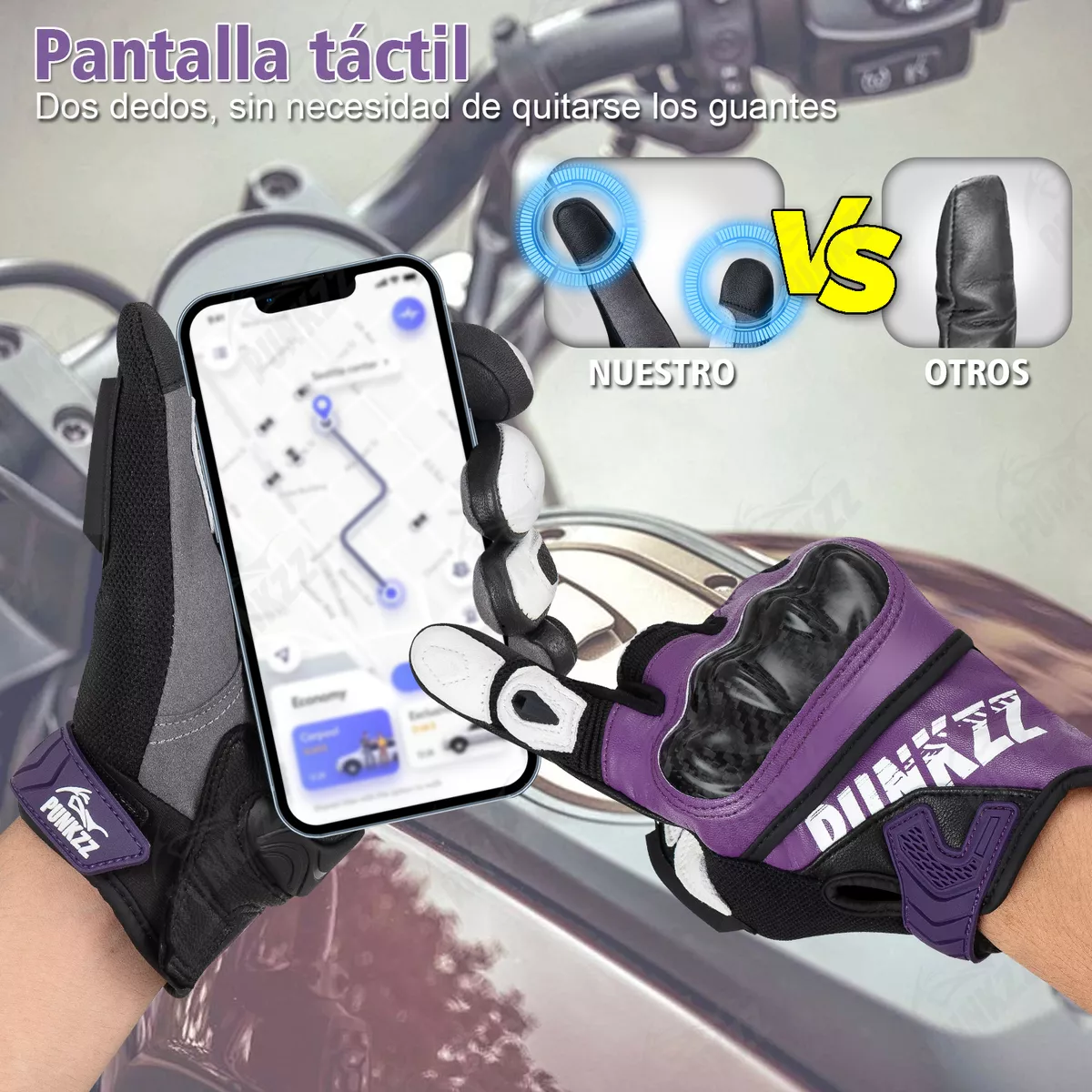 Foto 3 pulgar | Guantes Para Motocicleta De Piel Hombre Y Mujer Talla: Xl Eo Safe Imports  Esi-18266 Purpura