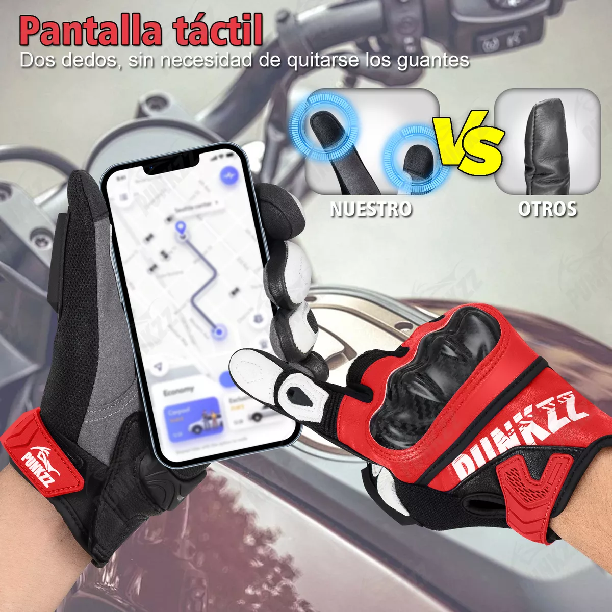 Foto 3 pulgar | Guantes Para Motocicleta De Piel Hombre Y Mujer Talla: L Eo Safe Imports Esi-18261 Rojo