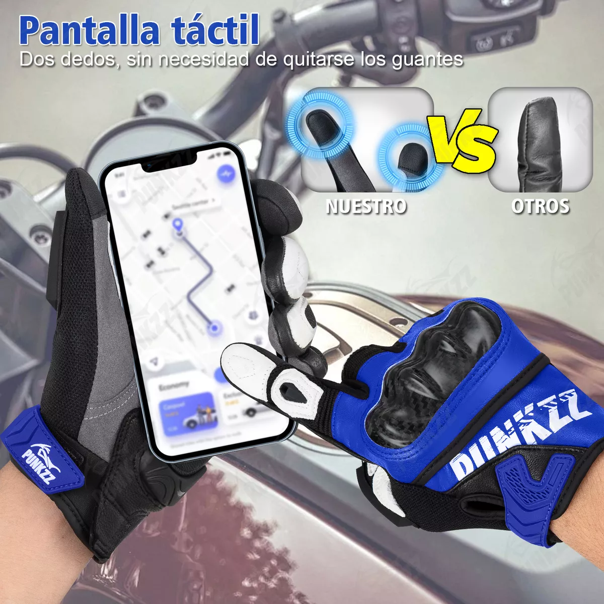 Foto 3 pulgar | Guantes Para Motocicleta De Piel Hombre Y Mujer Talla: Xl Eo Safe Imports Esi-18259 Azul