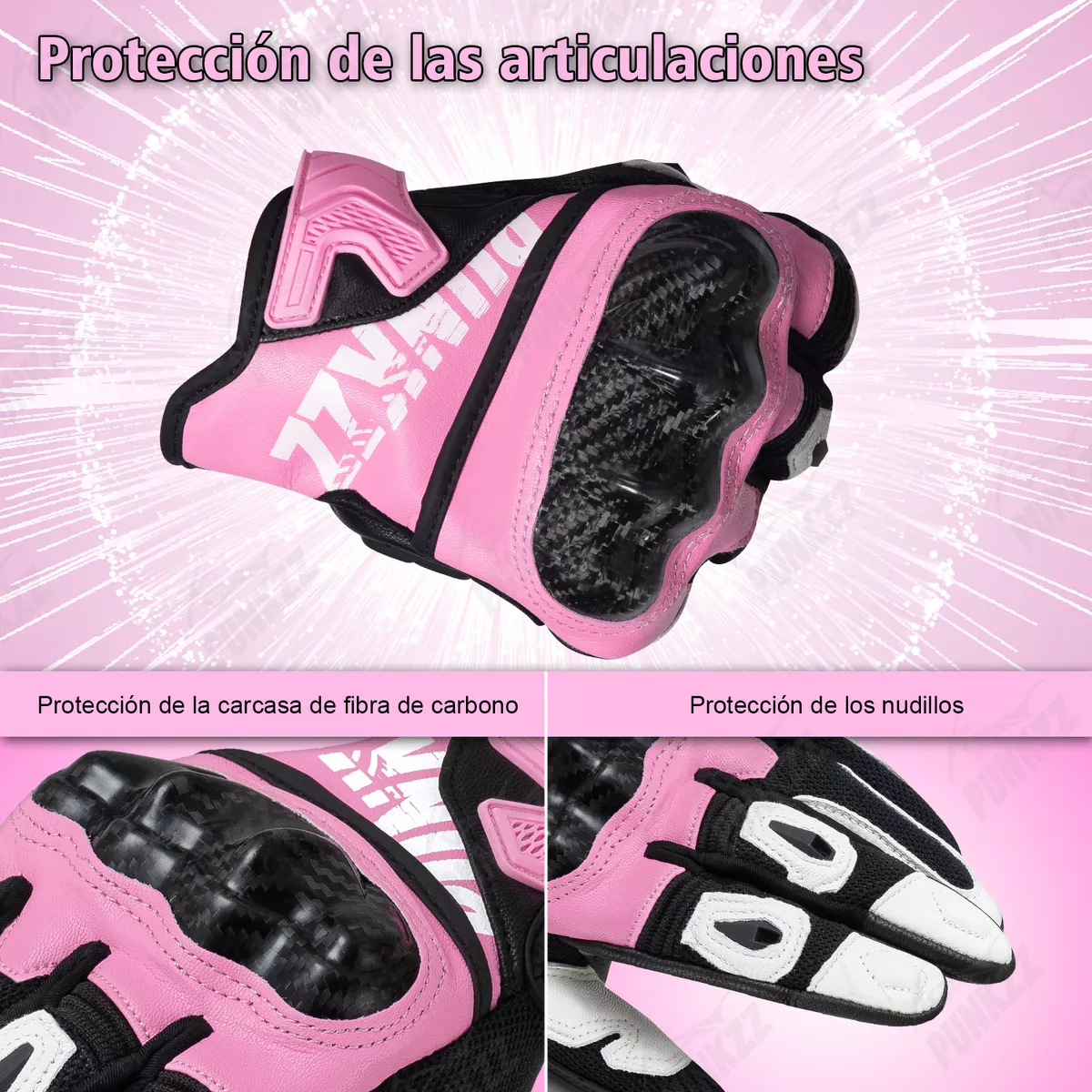 Foto 3 pulgar | Guantes Para Motocicleta De Piel Hombre Y Mujer Talla: M Eo Safe Imports Esi-18263 Rosa