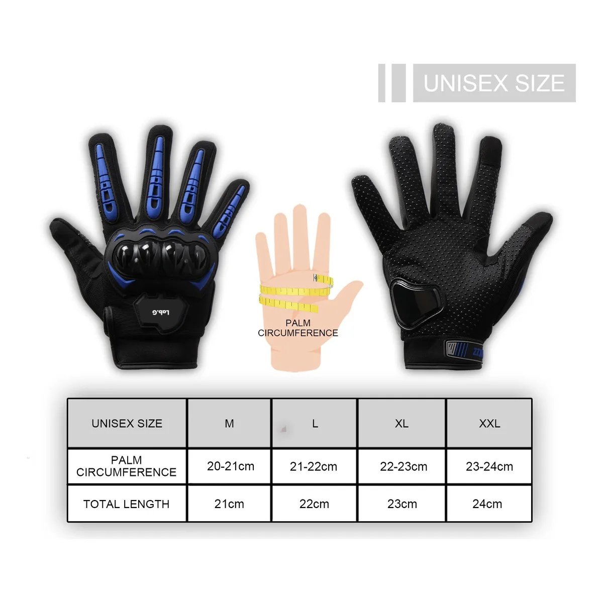 Foto 3 pulgar | Guantes Proteccion Pantalla Táctil De Dedo Para Motocicleta Talla Xl Lab.g Azul