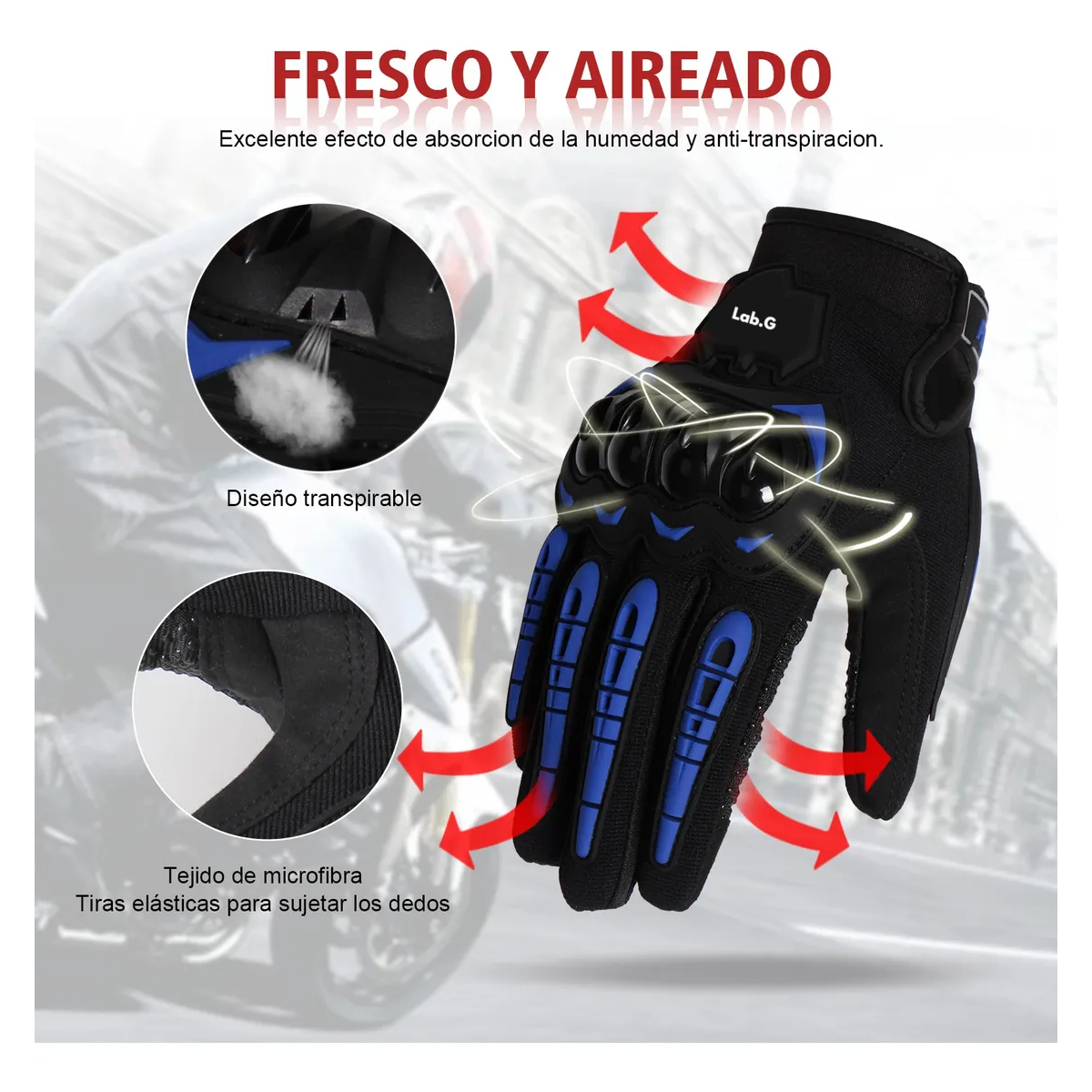 Foto 6 pulgar | Guantes Proteccion Pantalla Táctil De Dedo Para Motocicleta Talla Xl Lab.g Azul