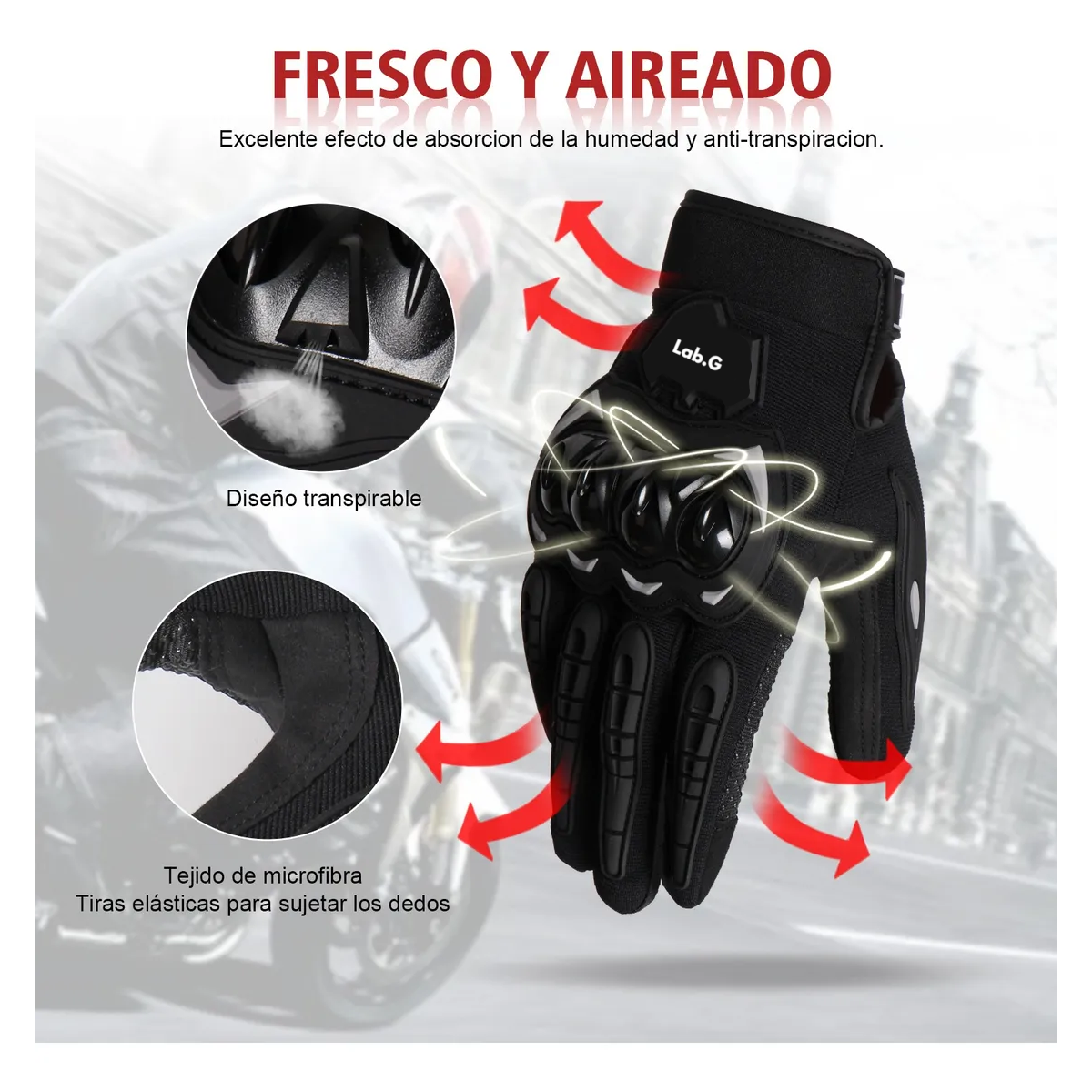 Foto 5 | Guantes Proteccion Pantalla Táctil De Dedo Para Motocicleta Talla Xl Lab.g Negro