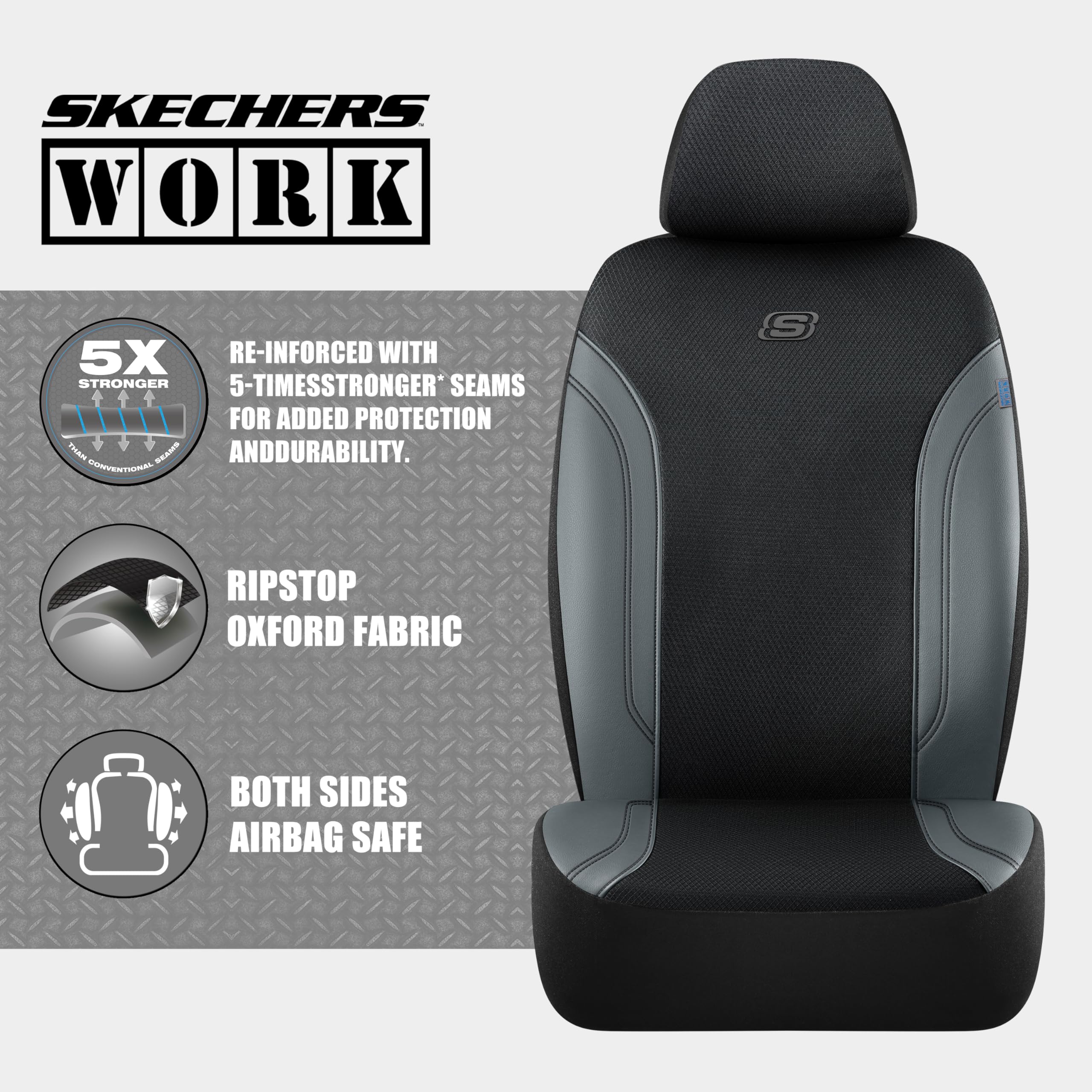 Foto 5 pulgar | Fundas Para Asientos De Coche Skechers Work, Piel Oxford, Color Gris - Venta Internacional.