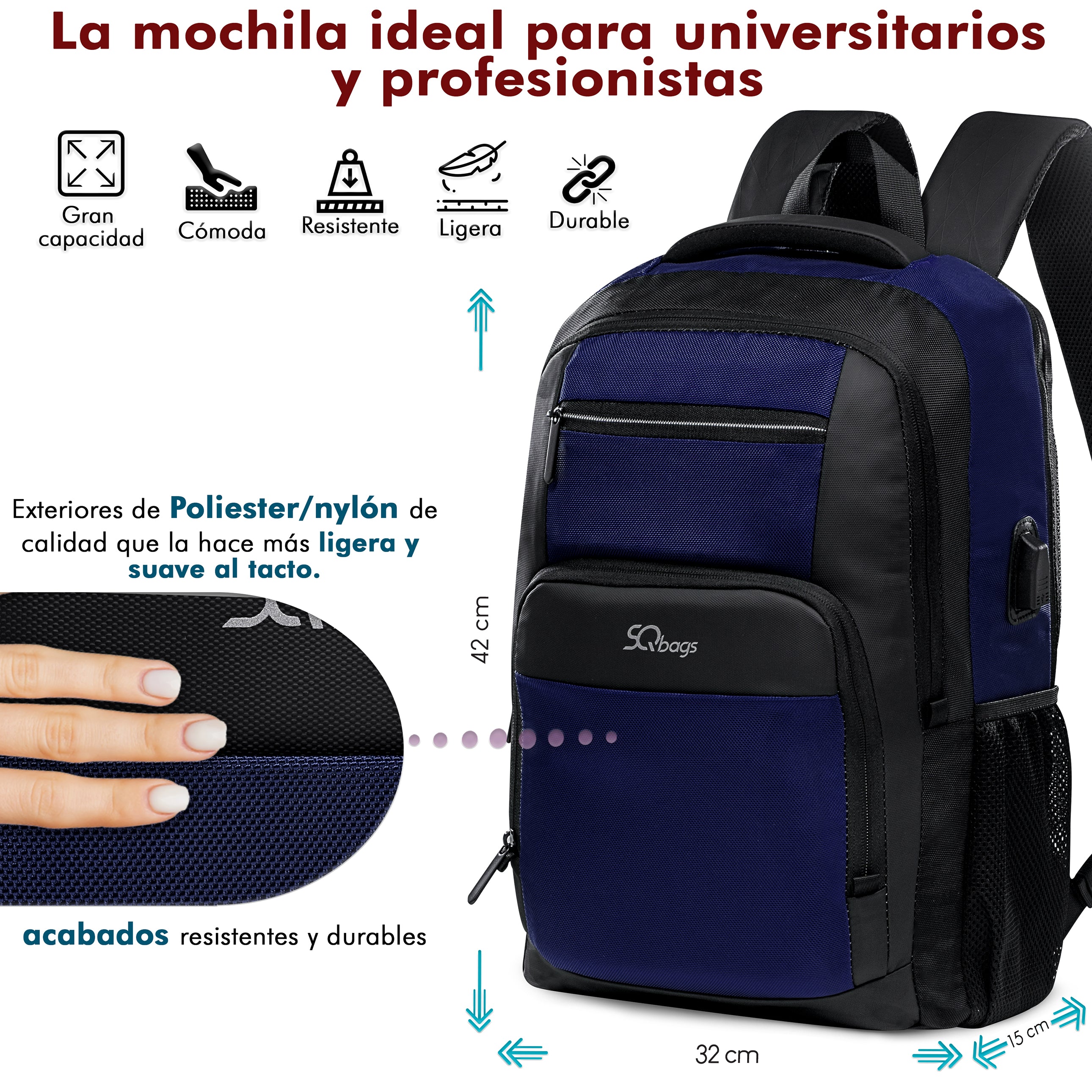 Foto 4 pulgar | Mochila Ejecutiva con Puerto Usb Azul