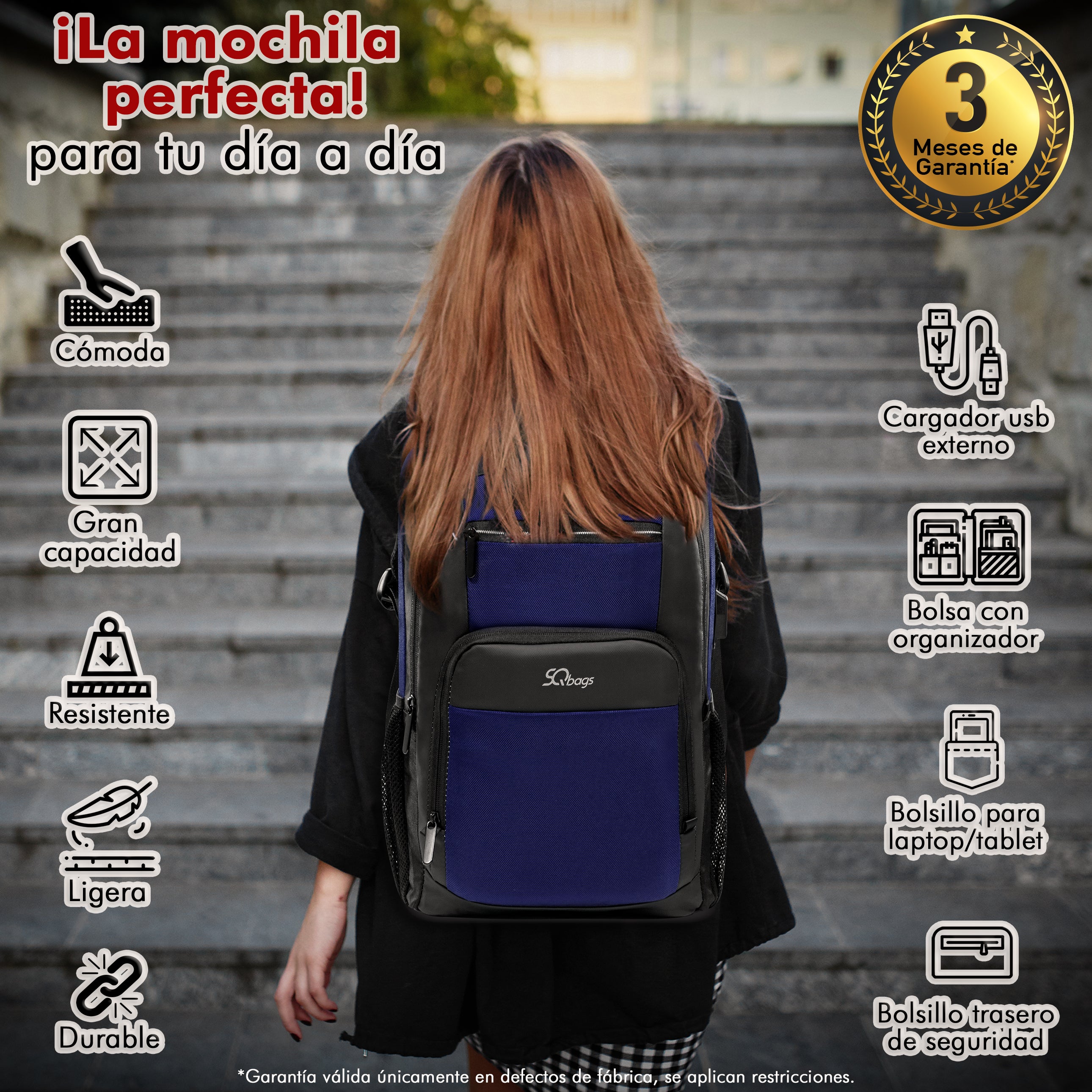 Foto 8 pulgar | Mochila Ejecutiva con Puerto Usb Azul