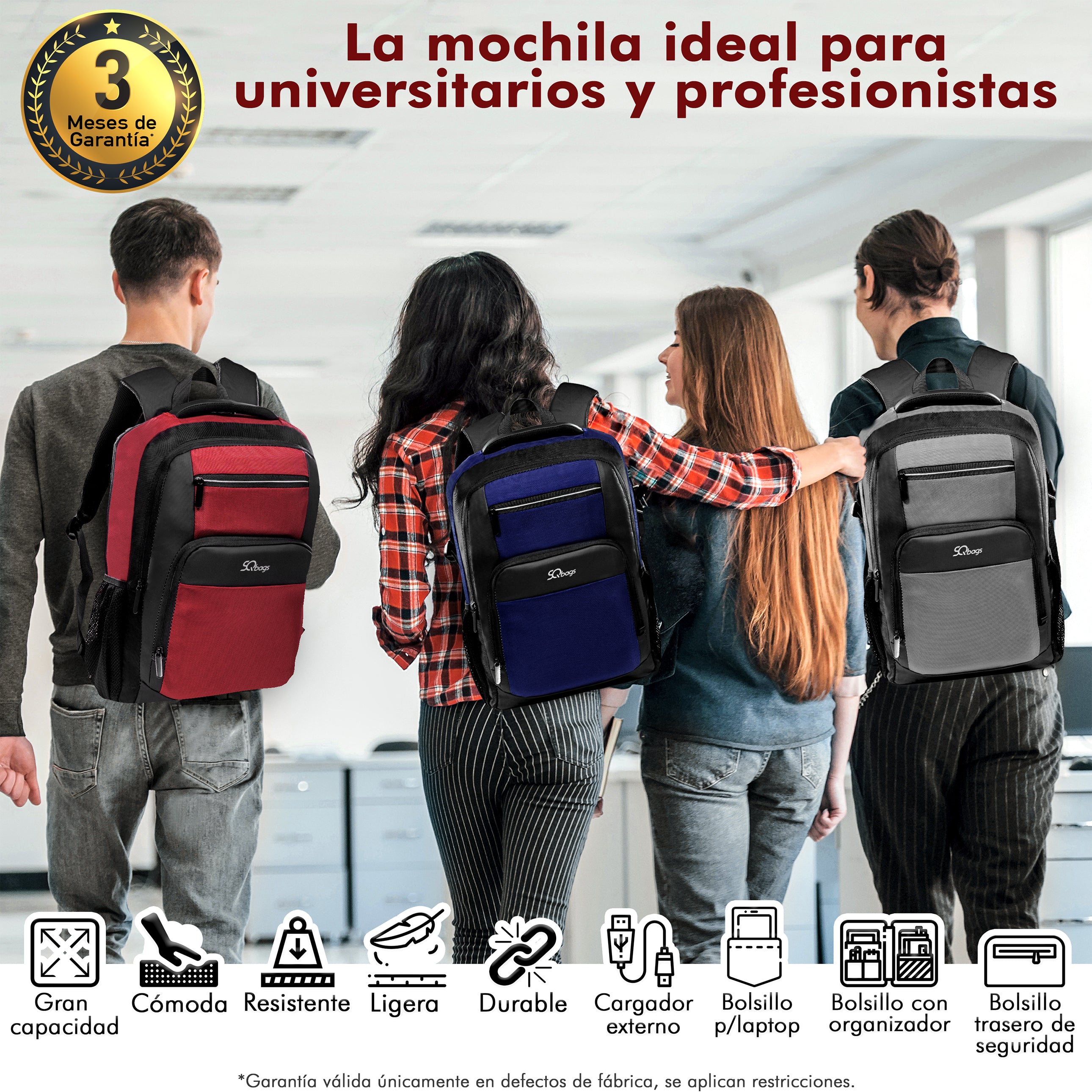 Foto 3 pulgar | Mochila Ejecutiva con Puerto Usb Roja