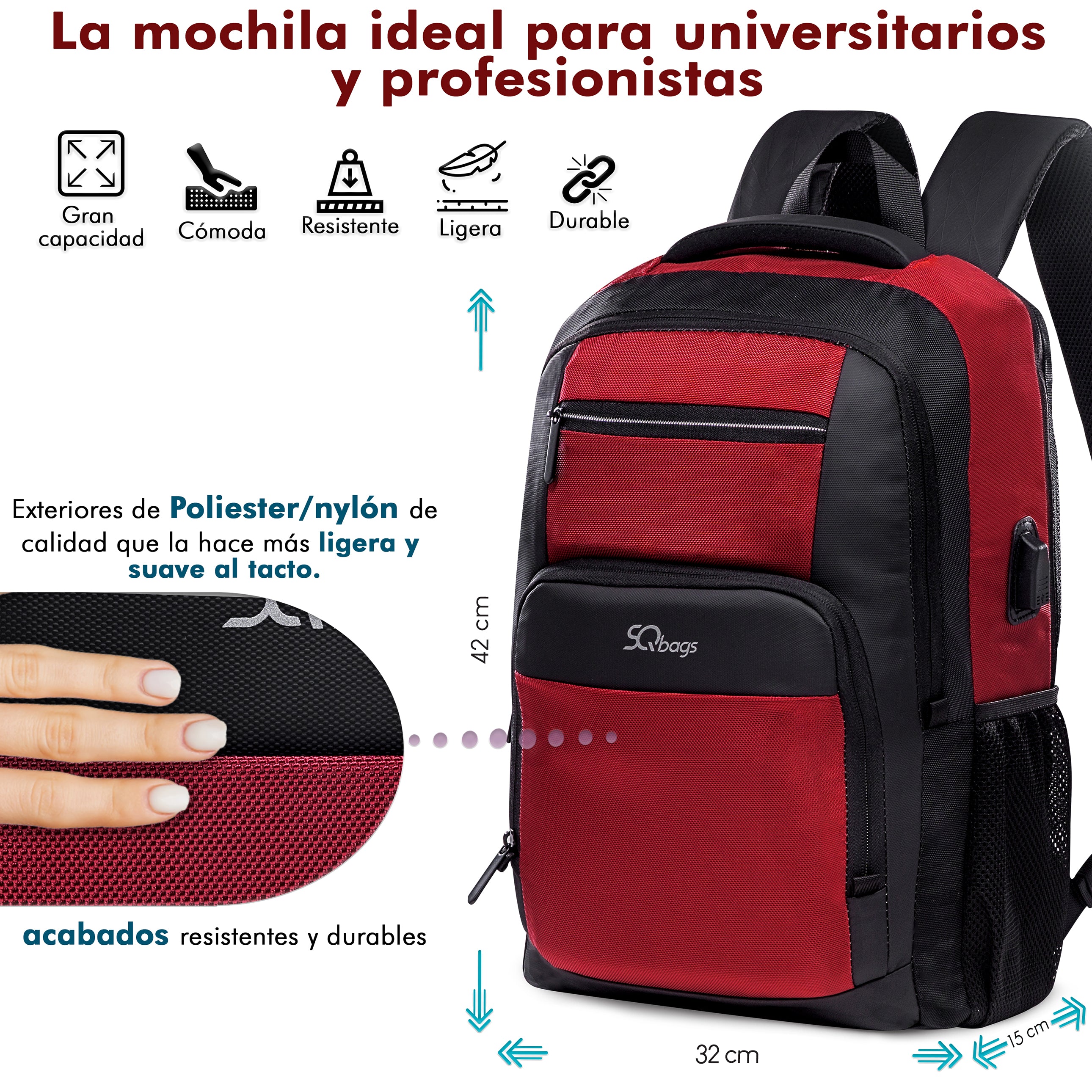 Foto 4 pulgar | Mochila Ejecutiva con Puerto Usb Roja