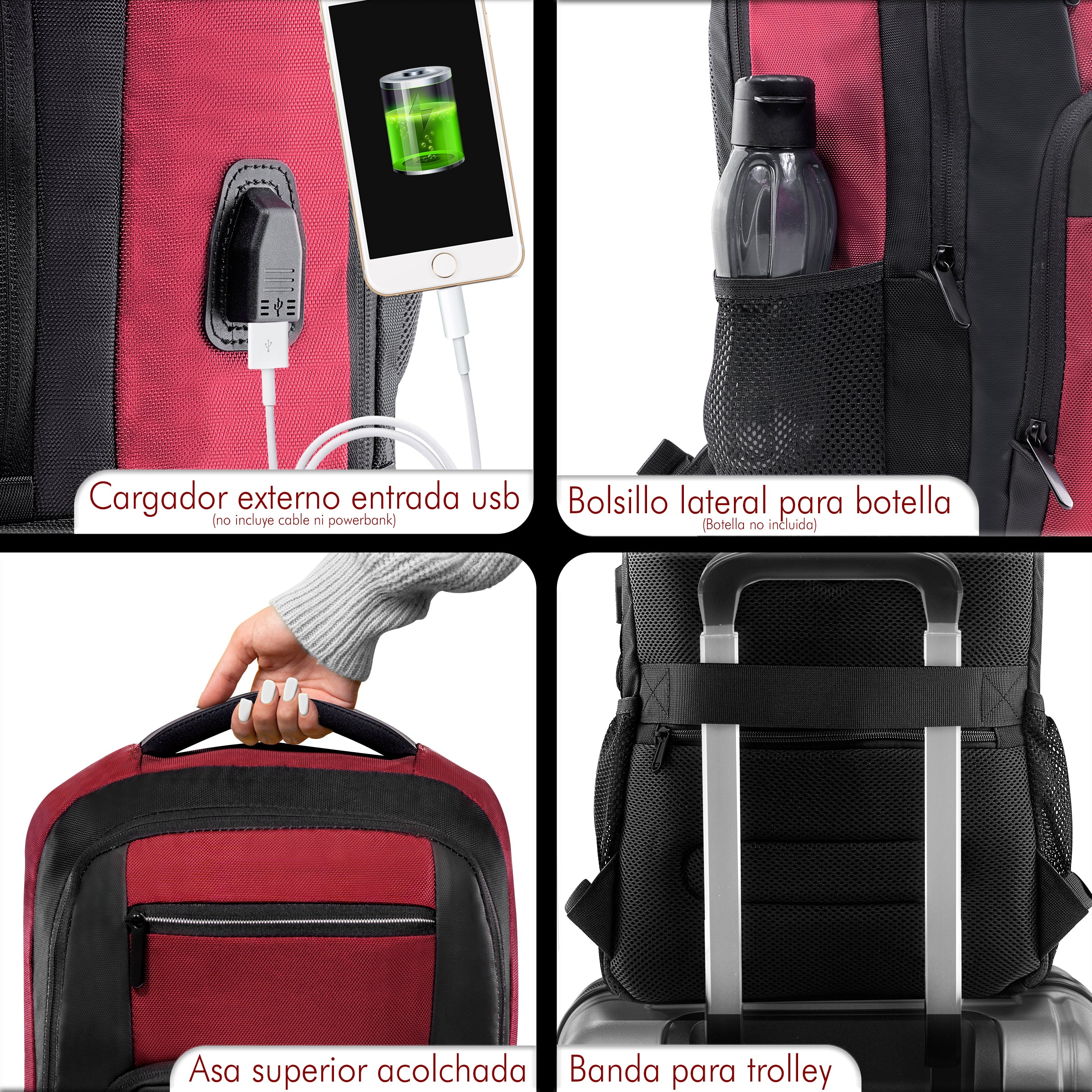 Foto 7 pulgar | Mochila Ejecutiva con Puerto Usb Roja