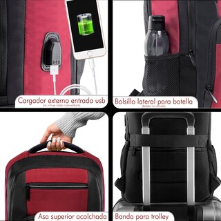 Foto 6 | Mochila Ejecutiva con Puerto Usb Roja