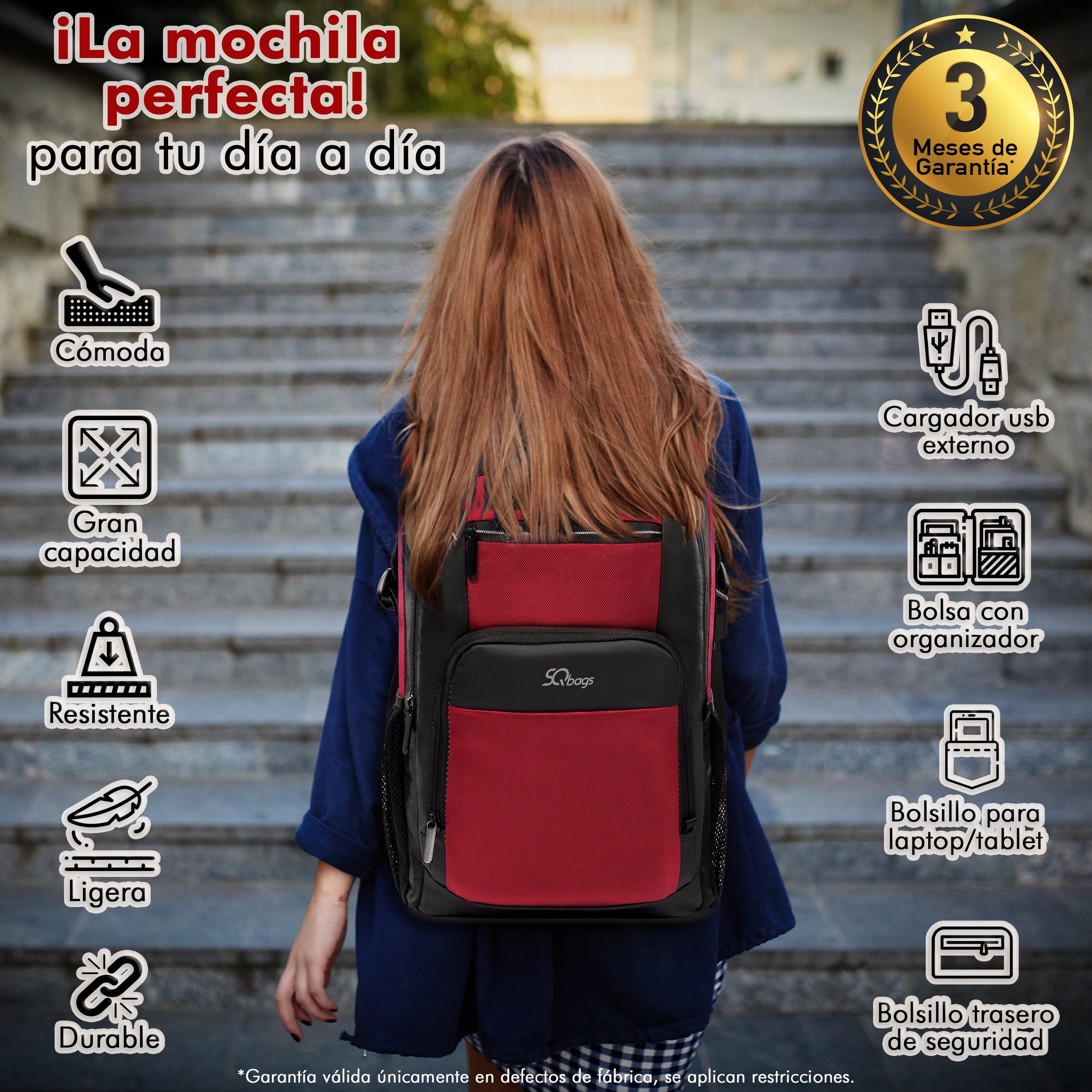 Foto 7 | Mochila Ejecutiva con Puerto Usb Roja