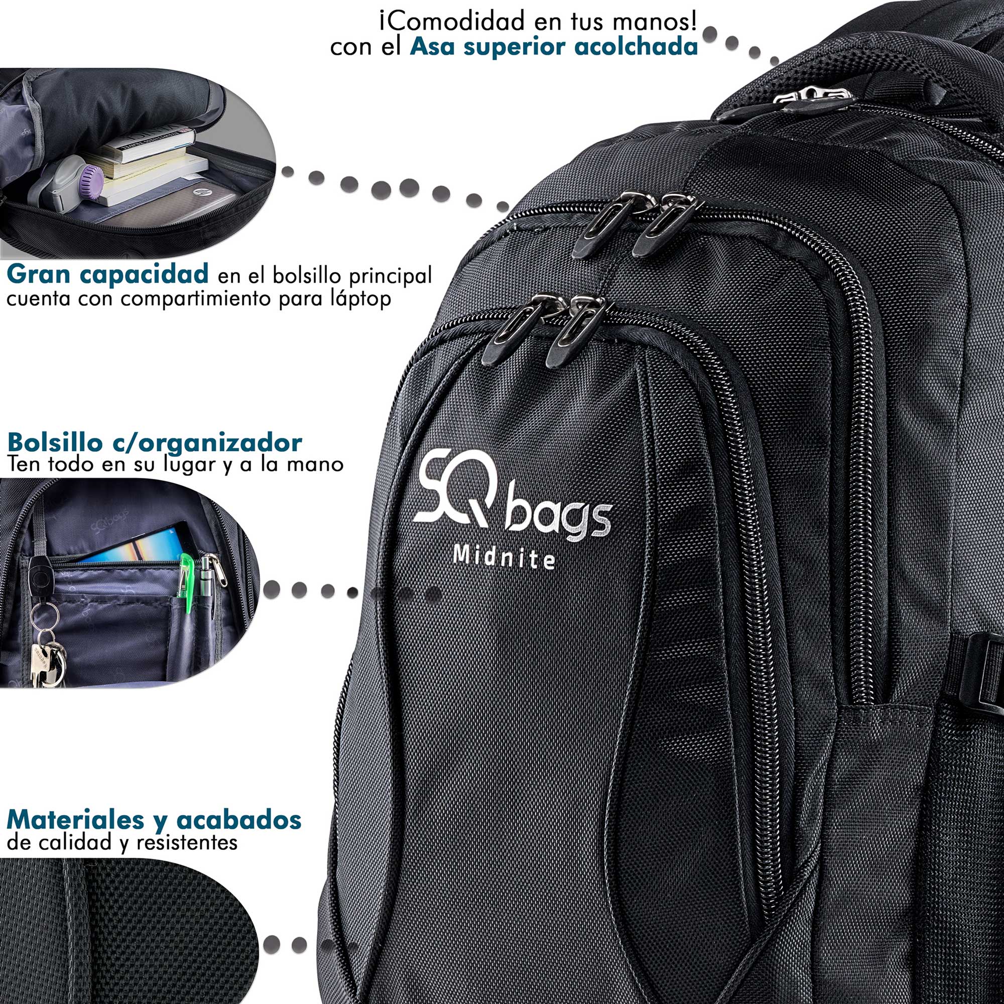 Foto 5 pulgar | Mochila Negra con Compartimento Acolchado para Laptop