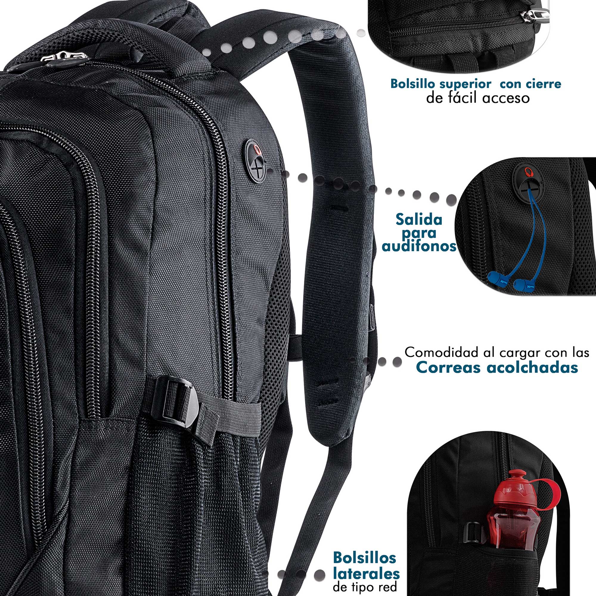 Foto 6 pulgar | Mochila Negra con Compartimento Acolchado para Laptop