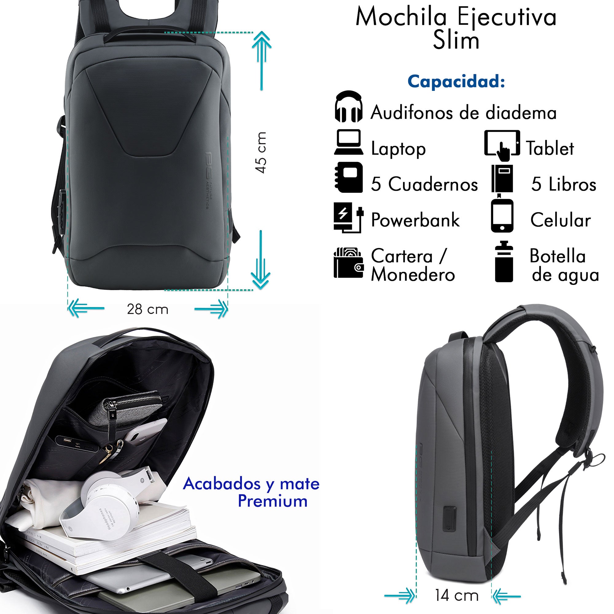 Foto 3 pulgar | Mochila Ejecutiva Slim Elegante Gris