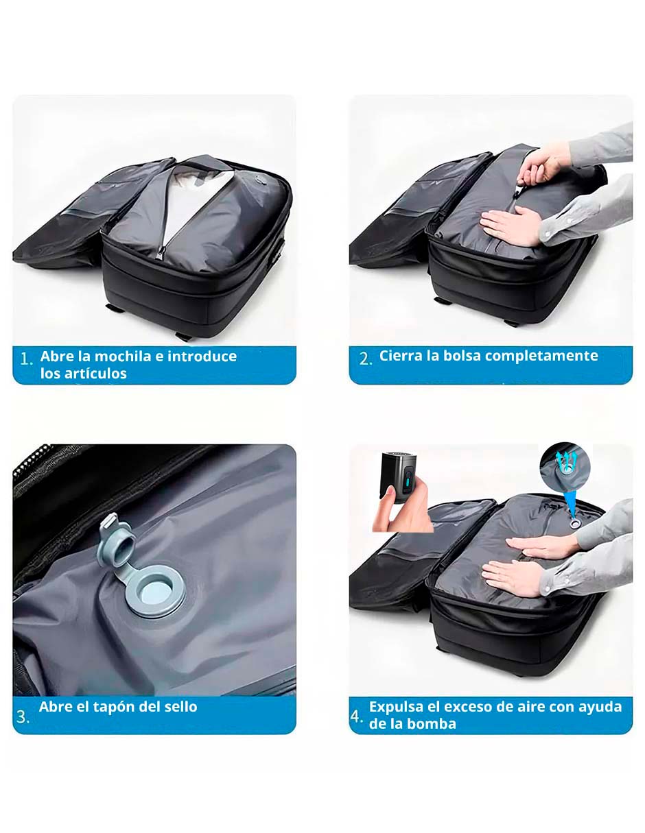 Foto 5 pulgar | Mochila De Viaje Plegable Airback Con Bomba De Compresión Expandible 60 L