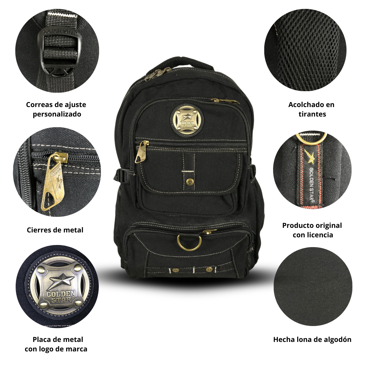 Foto 3 pulgar | Mochila De Lona Minimalista Golden Star Gf-1394 Color Negro
