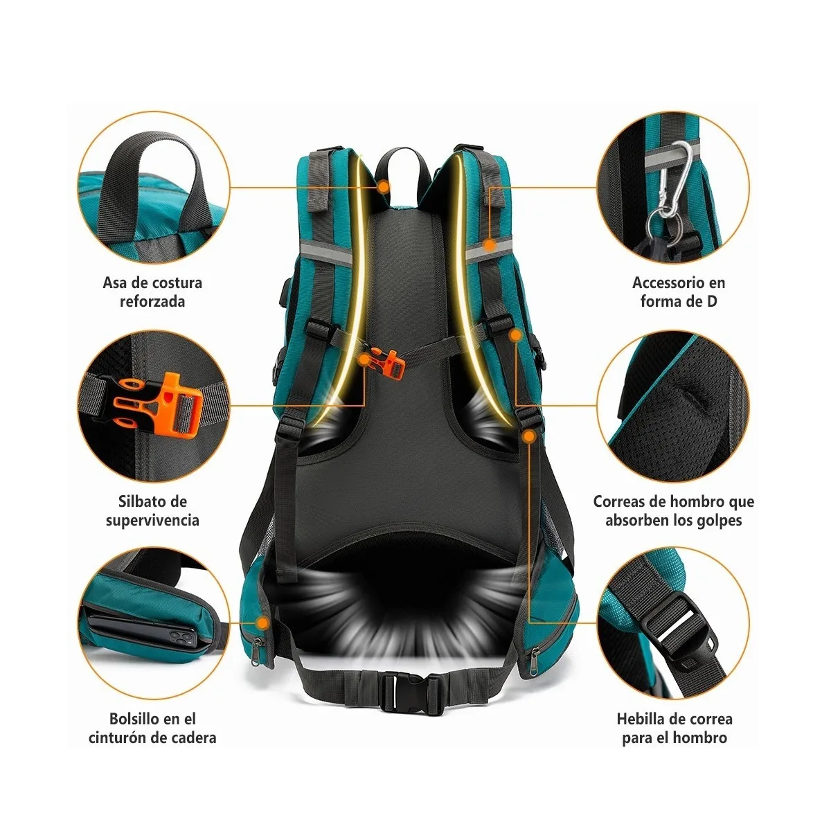 Foto 4 pulgar | Language Mochila Impermeable 50l Para Senderismo Montañismo Eo Safe Imports Esi-2716-1 Verde