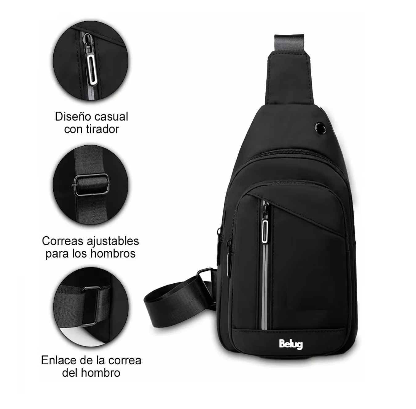 Foto 3 pulgar | Pechera Mochila Impermeable Multifunción Cruzada Hombro Negro Belug