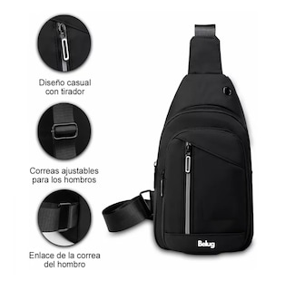 Foto 2 | Pechera Mochila Impermeable Multifunción Cruzada Hombro Negro Belug