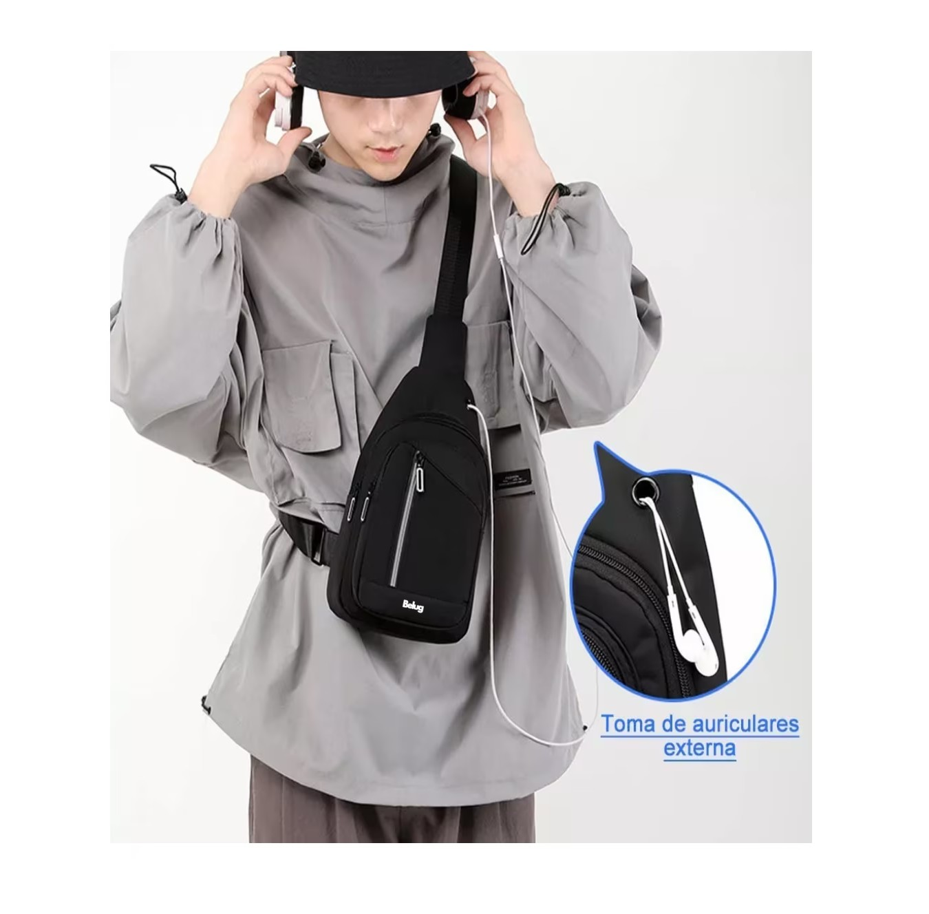 Foto 4 pulgar | Pechera Mochila Impermeable Multifunción Cruzada Hombro Negro Belug