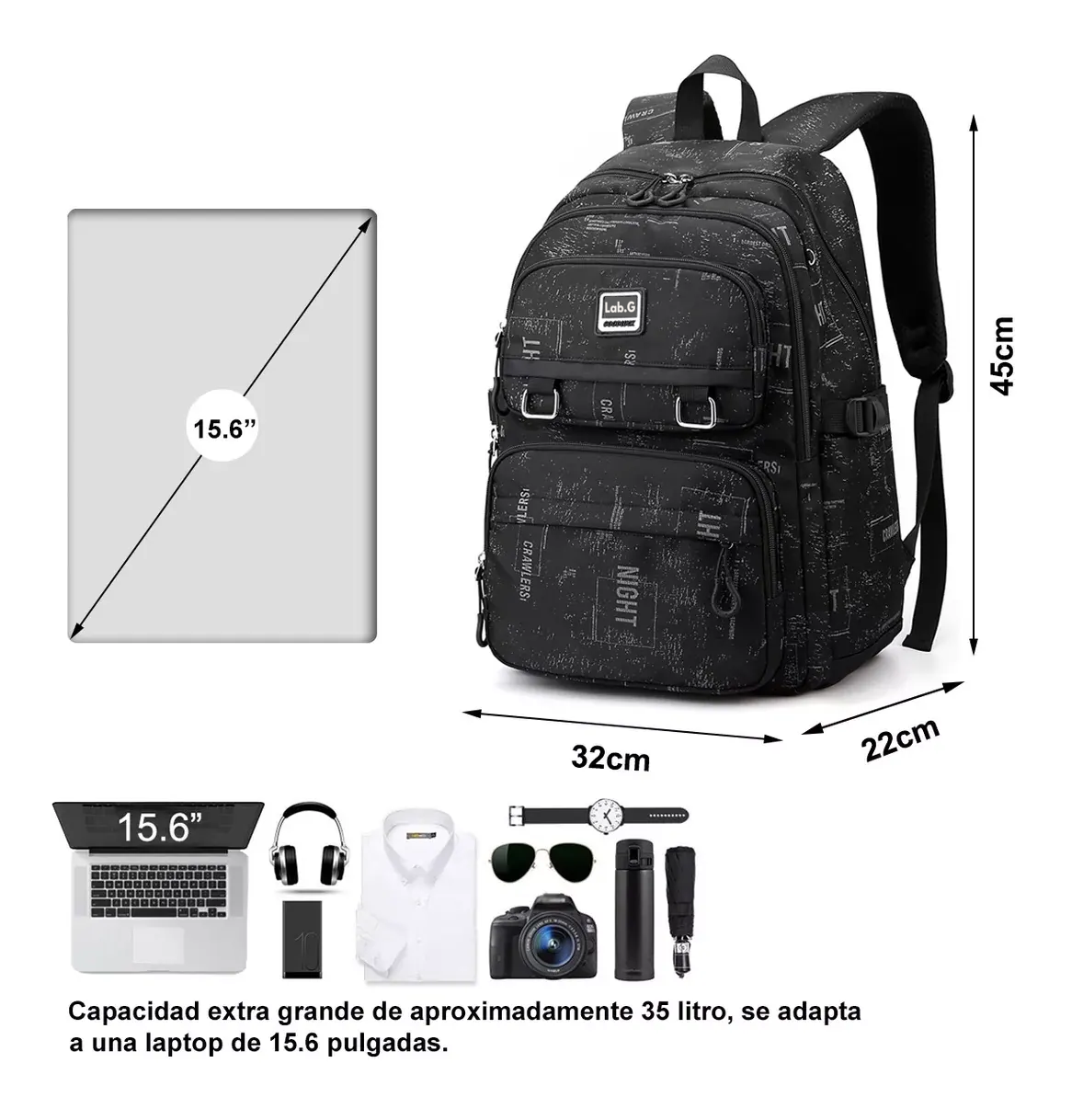 Foto 5 pulgar | Mochila Hombre Extra Grande Lab.g 35l, Black Snowflake