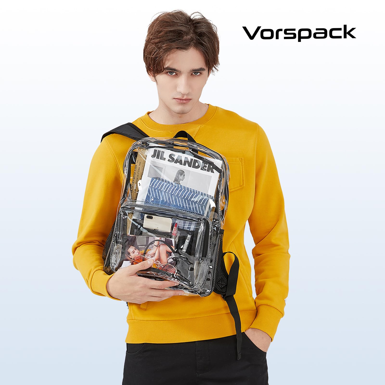 Foto 5 pulgar | Mochila Transparente Vorspack Extra Grande De Pvc Transparente Negro - Venta Internacional.