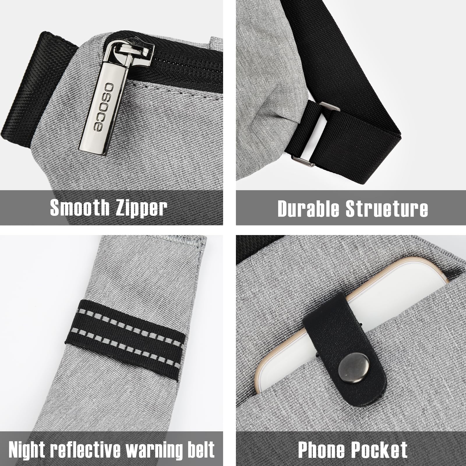 Foto 6 pulgar | Bolso Bandolera Osoce 1.0s Gris Claro Antirrobo Para Mujeres Y Hombres - Venta Internacional.