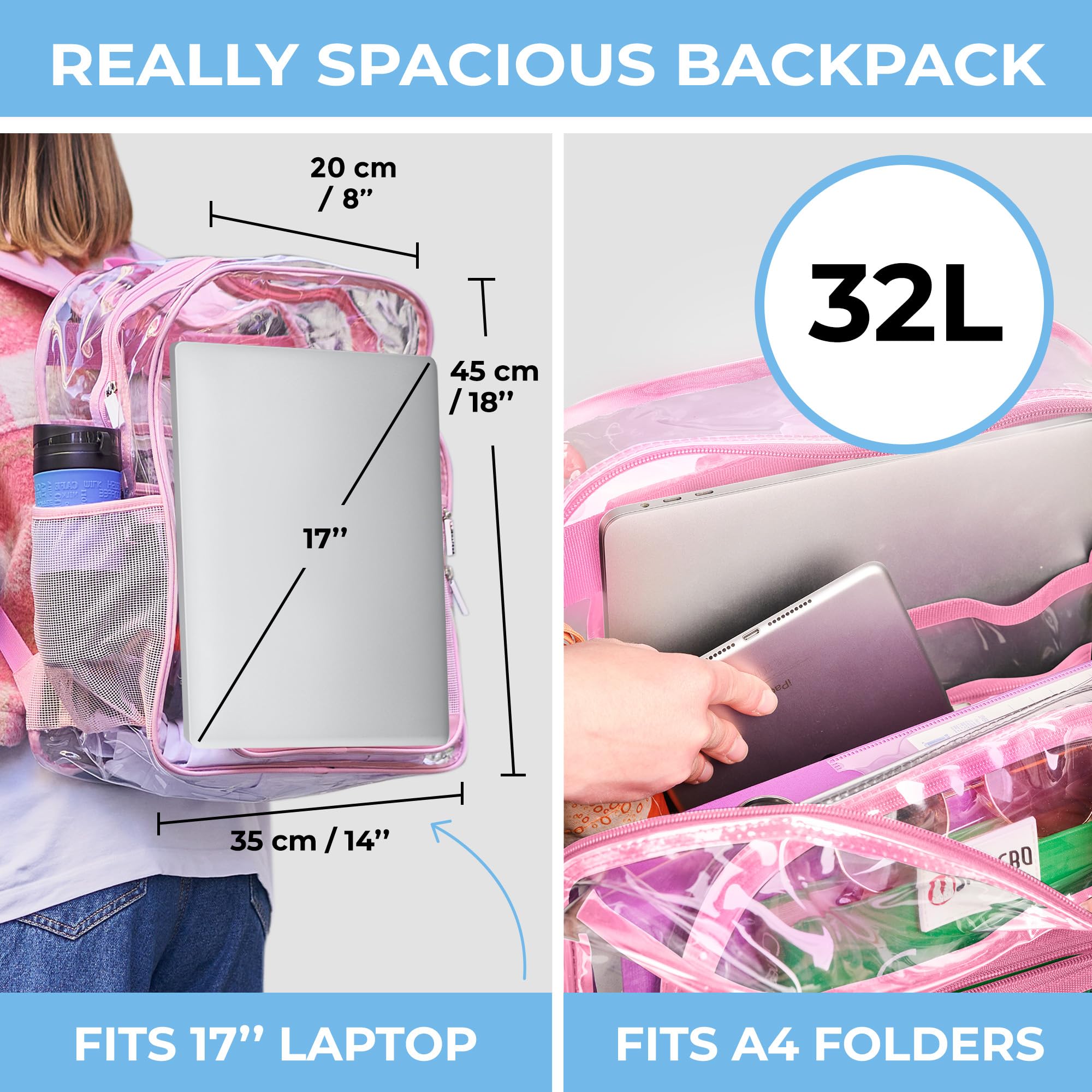 Foto 5 pulgar | Mochila Shylero Rosa Transparente Extra Grande De 32 L Con Cierre Tsa - Venta Internacional.