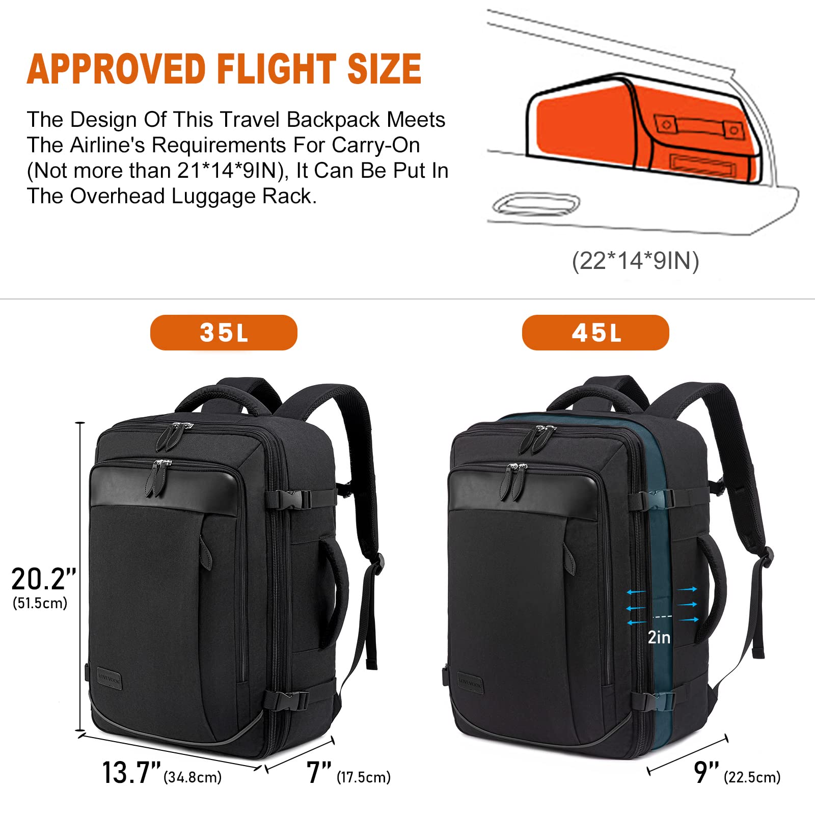 Foto 4 pulgar | Mochila Lovevook Carry On De Viaje De 45 Litros Para Mujeres Y Hombres Con Cubos - Venta Internacional.