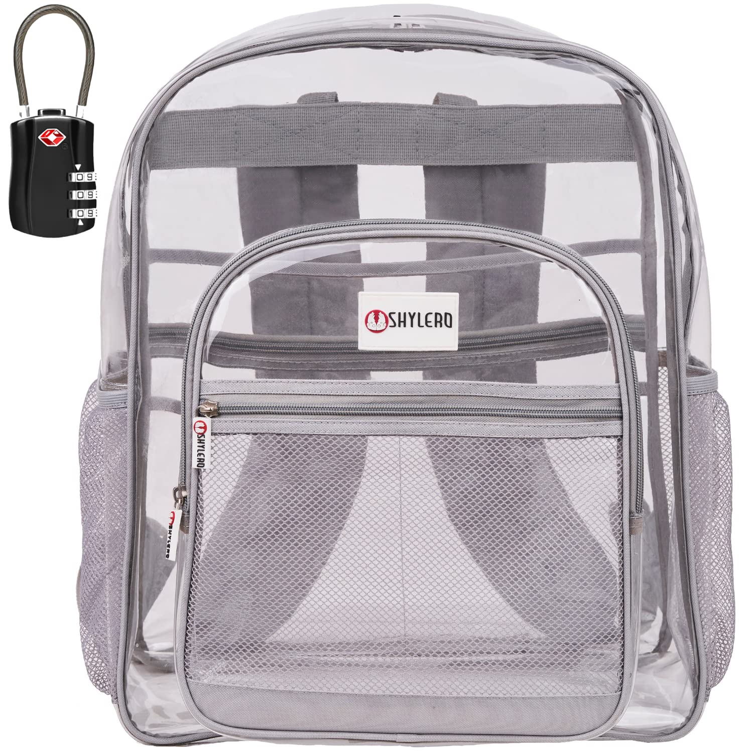 Mochila Shylero Clear Extra Grande De 32 Litros Con Cierre Tsa, Gris Claro - Venta Internacional.