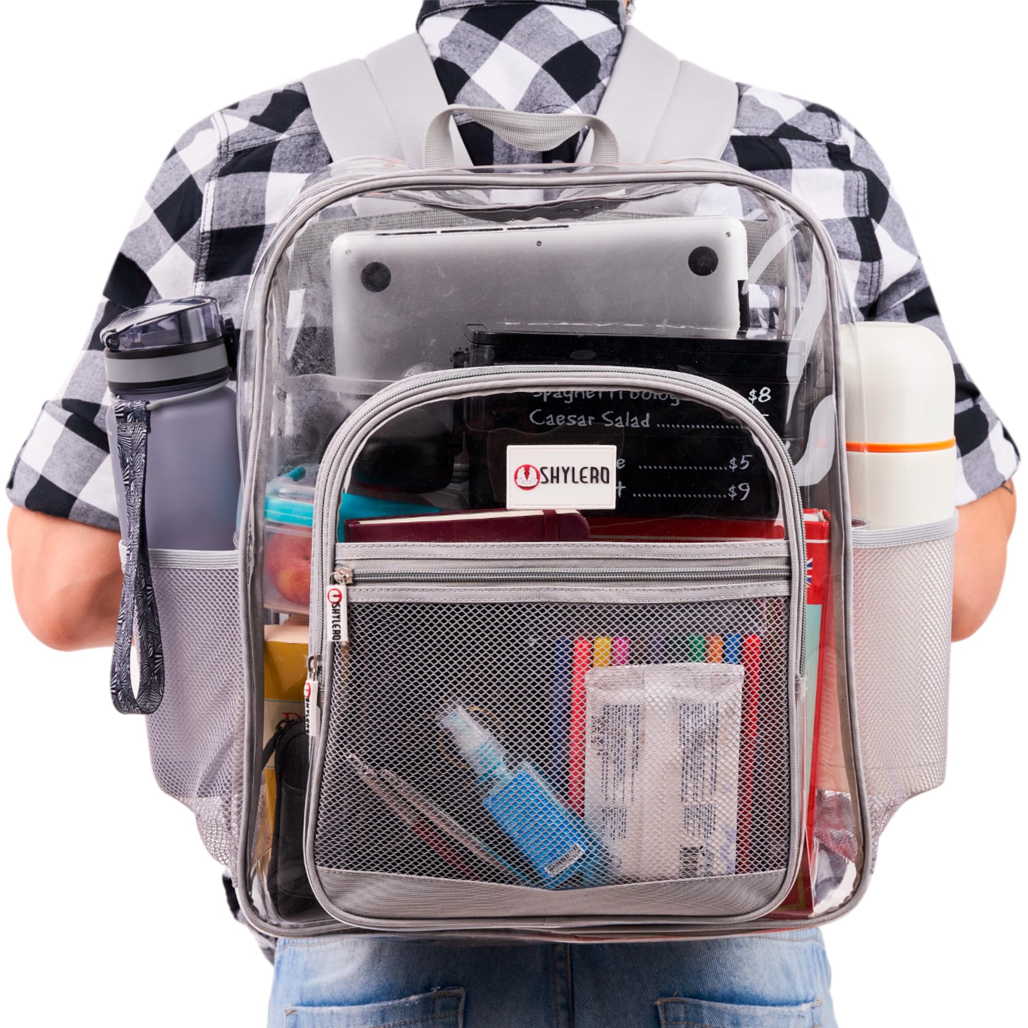 Foto 3 pulgar | Mochila Shylero Clear Extra Grande De 32 Litros Con Cierre Tsa, Gris Claro - Venta Internacional.