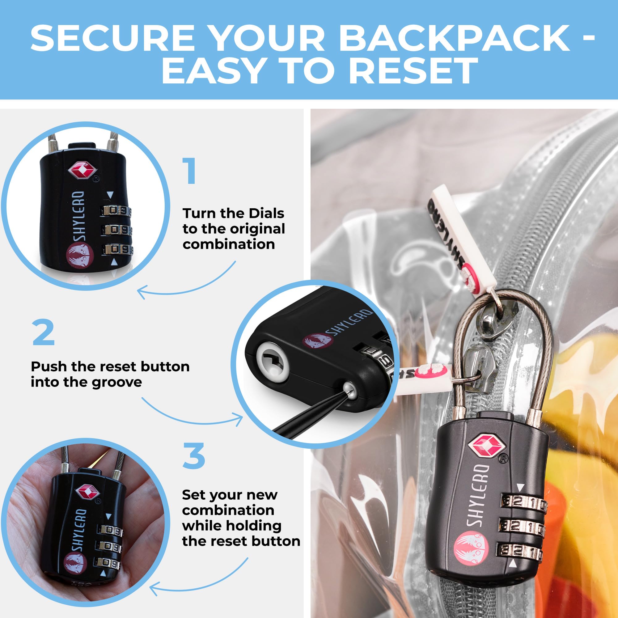 Foto 4 | Mochila Shylero Clear Extra Grande De 32 Litros Con Cierre Tsa, Gris Claro - Venta Internacional.