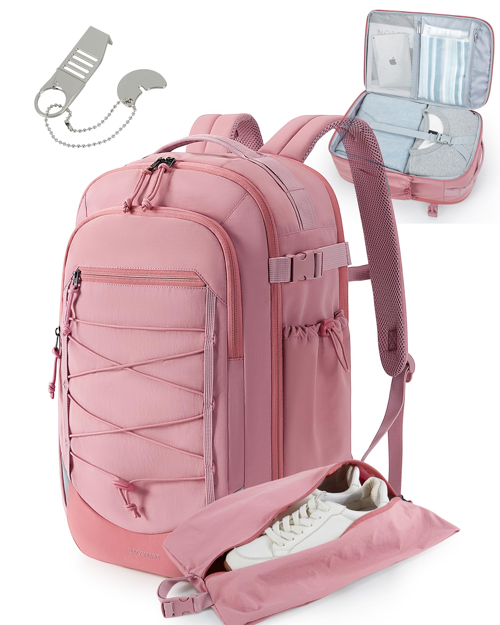 Foto 2 pulgar | Mochila Bagsmart Carry On Travel 30 L Resistente Al Agua, Color Rosa - Venta Internacional.