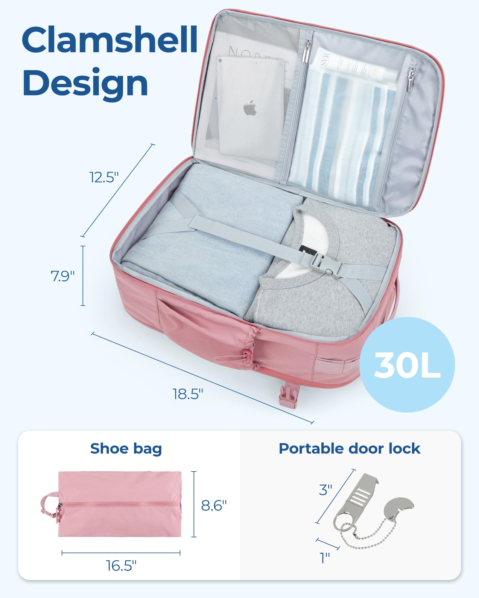 Foto 5 pulgar | Mochila Bagsmart Carry On Travel 30 L Resistente Al Agua, Color Rosa - Venta Internacional.