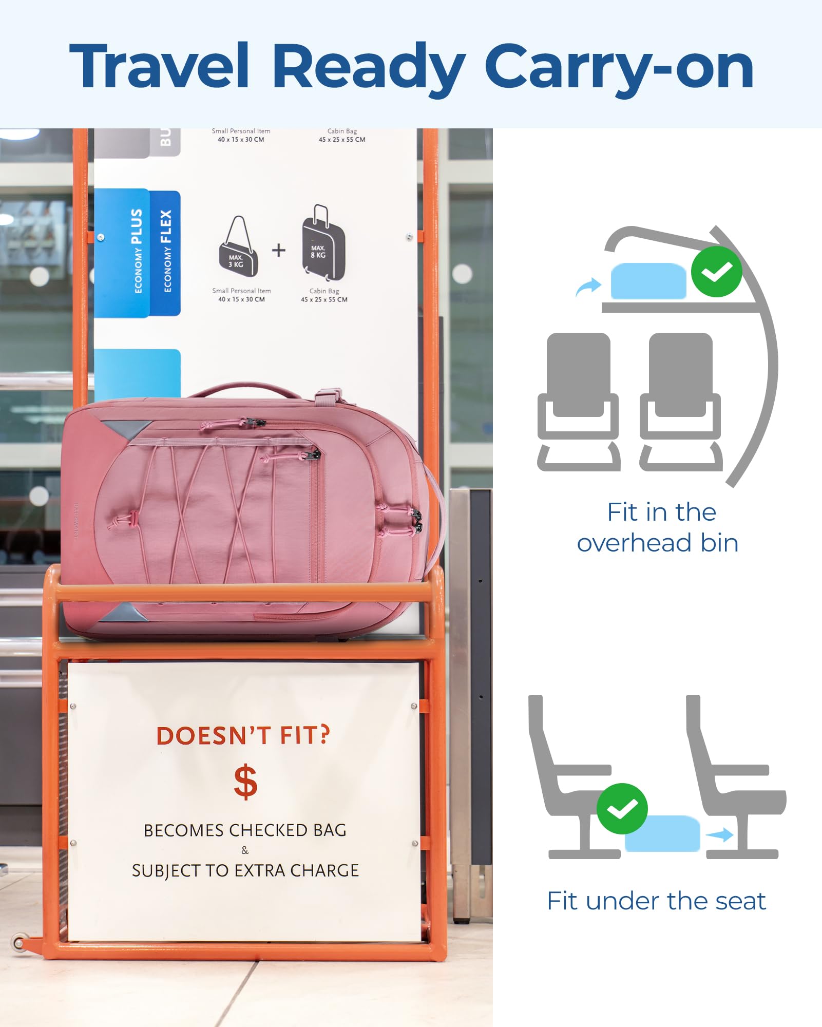 Foto 6 pulgar | Mochila Bagsmart Carry On Travel 30 L Resistente Al Agua, Color Rosa - Venta Internacional.